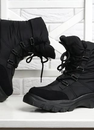 Ботинки женские зимние натуральный мех prima d'arte дутые на платформе черные