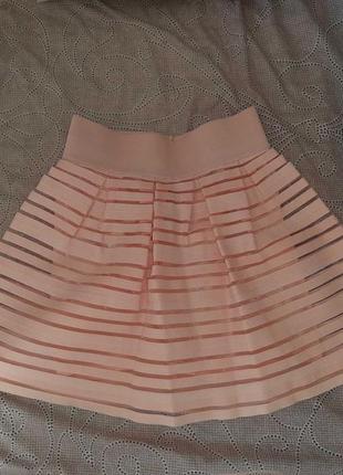 Нежно персиковая розовая юбка колокольчик кукольная юбочка мини