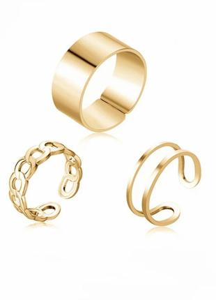 Кольцо кольца каблучки 3 шт набор комплект стильные тренд под золото новые3 фото