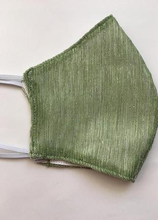 Багаторазова маска салатова з люрексом, підкладка-бавовна1 фото