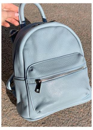 Голубой кожаный итальянский рюкзак с натуральной зернистой кожи2 фото