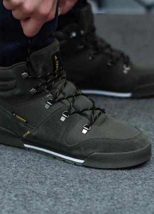 Зимние мужские кроссовки на меху adidas terrex climawarm, зеленые (адидас террекс климаворм)