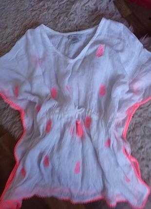 Біла туніка з ананасами і купальники до неї на дівчинку 6-7 років