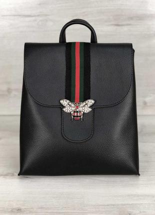 Женский черный рюкзак с брошью городской молодежный модный рюкзак для ноутбука портфель