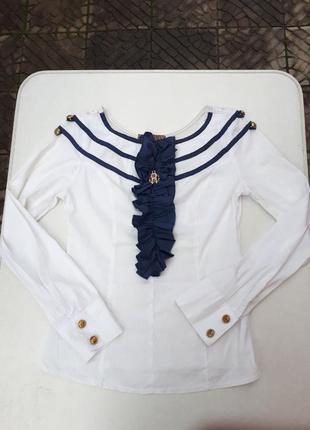 Блуза в морському стилі мереживо жабо котонова