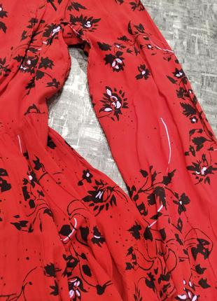 Блуза червона,принт квітка6 фото