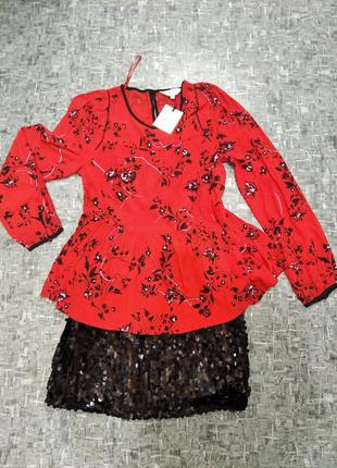 Блуза червона,принт квітка1 фото