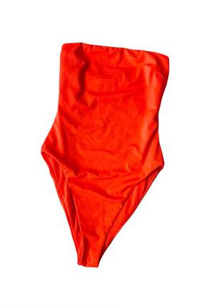 Оранжево - неоновый купальник бандо бюстье9 фото