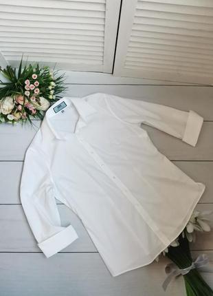 Белоснежная рубашка рукав 3/4 размер л hawes & curtis2 фото