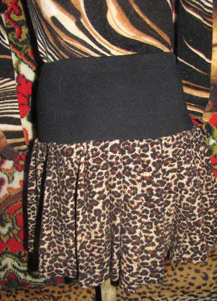 Модная велюровая юбка с кокеткой и бантом леопардовой расцветки5 фото