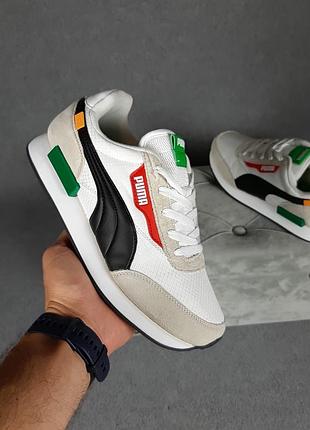 Шикарные мужские кроссовки puma future rider белые с бежевым в ретро стиле