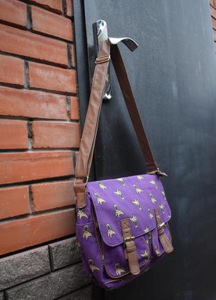 Сумка портфель ранець мопсики фіолетова2 фото
