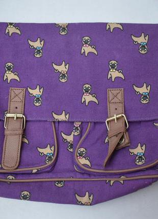Сумка портфель ранець мопсики фіолетова5 фото