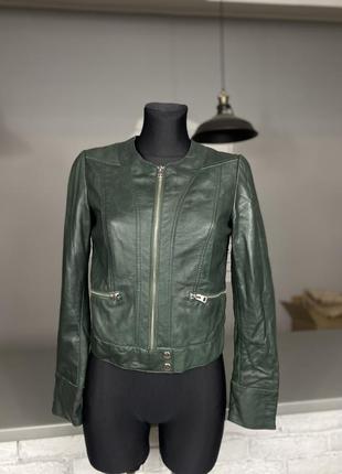 Куртка кожаная  куртка зелёная кожаная куртка mango шкіряна зелена куртка