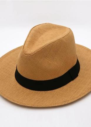 Соломенная шляпа федора темно-бежевая