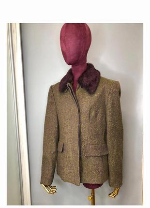 Итальянское лёгкое пальто пиджак короткое шерстяное с меховым воротником брендовый пиджак rundholz