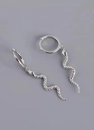 Серьги серебро 925 покрытие сережки колечки змейки8 фото