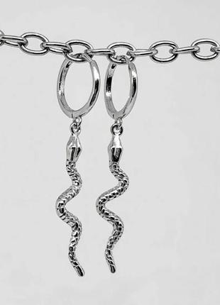 Серьги серебро 925 покрытие сережки колечки змейки2 фото