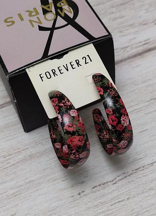 Серьги кольца в цветочный принт black floral