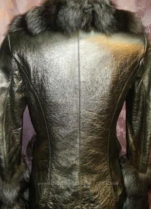 Золотистая кожаная куртка с чернобуркой, металлик золото-серебро .3 фото
