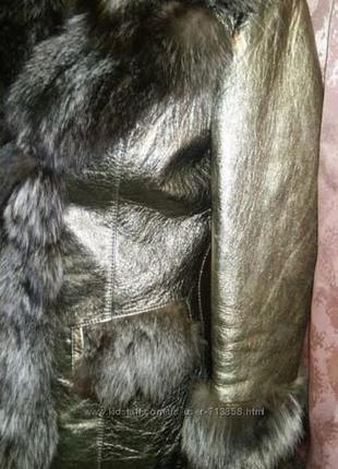 Золотистая кожаная куртка с чернобуркой, металлик золото-серебро .5 фото
