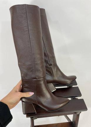 Чоботи труби шкіра натуральна  шоколадні 6 см осінь зима \ сапоги трубы шоколадные осень зима