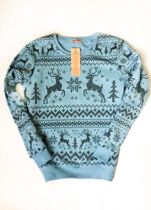 Новогодний подарок ! свитер с оленями на флисе светер з оленями доставка киев1 фото