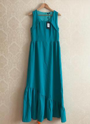 Платье в пол бирюзового цвета.3 фото