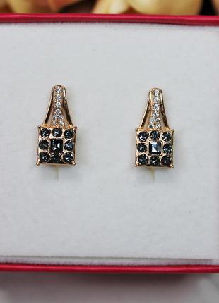 Серьги xuping с черными кристаллами swarovski и цирконами 💎2 фото