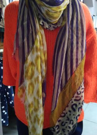 Шарф, тонкий, яркий, женский, желтый, фиолетовый, леопардовый, в полоску, h&m