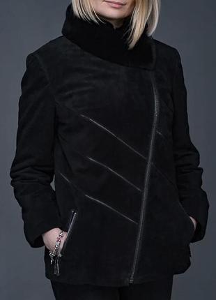 Куртка натур замшею з лазерним напиленням комір рекс