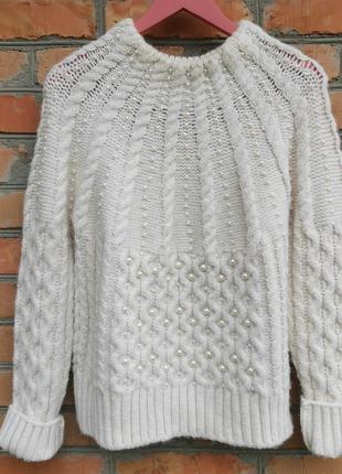 Роскошный вязаный свитер вышитый бусинами