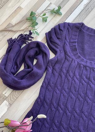 Тёплое фиолетовое платье туника с шарфом2 фото