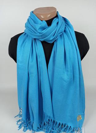 Палантин шарф большой кашемир бирюзовый голубой кашемировый pashmina original однотонный1 фото