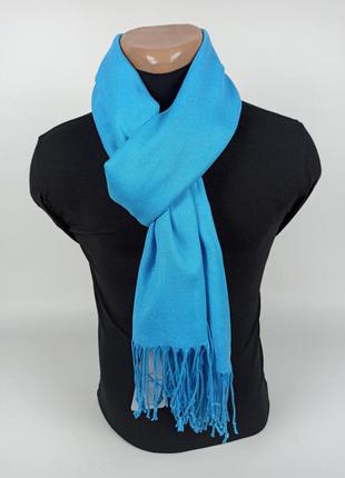 Палантин шарф большой кашемир бирюзовый голубой кашемировый pashmina original однотонный2 фото