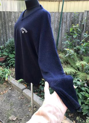 Callaway woolmark 100% шерстяной свитер пуловер синий глубокий цвет мужской l4 фото