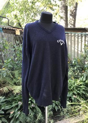 Callaway woolmark 100% шерстяной свитер пуловер синий глубокий цвет мужской l1 фото