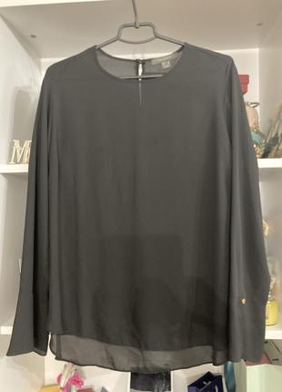 Шифонова чорна блузка з довгим рукавом