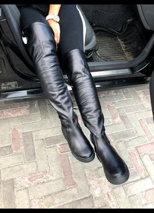 Ботфорты  сапоги чулки кожаные черные на спортивной подошве3 фото