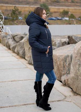 Зимова модна подовжена куртка на хутрі з капюшоном, батальні розміри3 фото