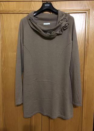 Atmos wool silk, удлинённый шерстяной пуловер, открытые плечи,цветы, под шею6 фото
