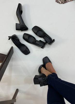 Эксклюзивные туфли из натуральной итальянской кожи с бантиком чёрные9 фото