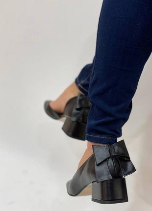 Эксклюзивные туфли из натуральной итальянской кожи с бантиком чёрные6 фото