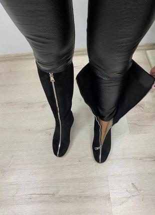 Ексклюзивні чоботи з натуральної італійської замші чорні3 фото