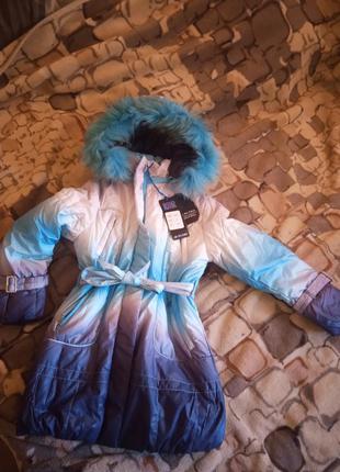 Детская зимняя удоиненная куртка, натуральный мех,134 размер1 фото