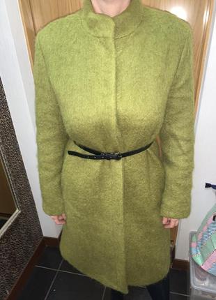 Зелёное шерстяное пальто мохеровое пальто зелёное женское пальто6 фото