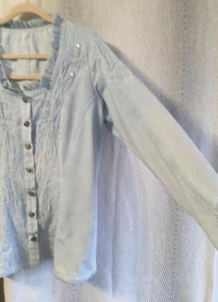 Теплая женская рубашка блуза, блузка, как джинсовая толстовка, с кружевом и вышивкой4 фото