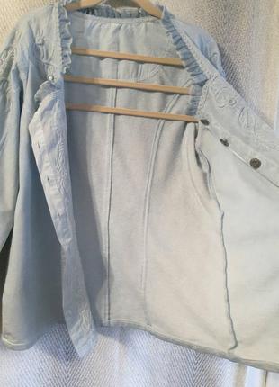 Теплая женская рубашка блуза, блузка, как джинсовая толстовка, с кружевом и вышивкой5 фото