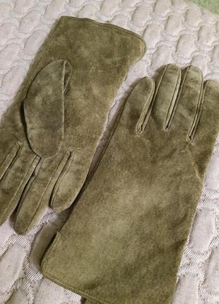 Замшеві рукавички кольору хакі2 фото