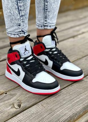 ❄️nike air jordan 1 retro high red black white fur❄️женские зимние кроссовки найк джордан с мехом2 фото